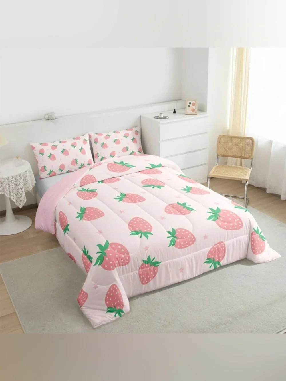 Feelyou Girly Pink Strawberry Twin Comforter Set